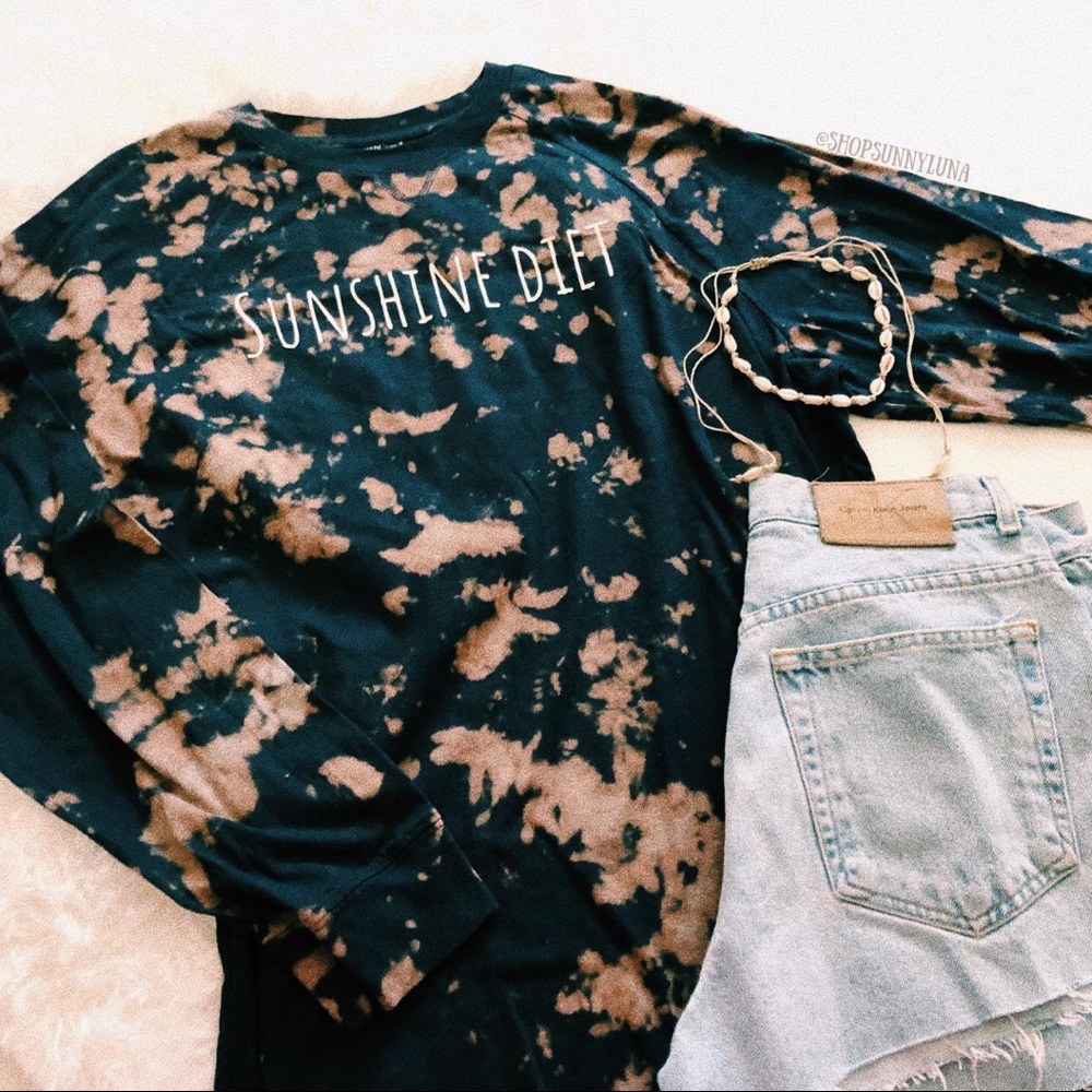 Sunshine Diet Tie Dye Bleach Navy Long Sleeve Top